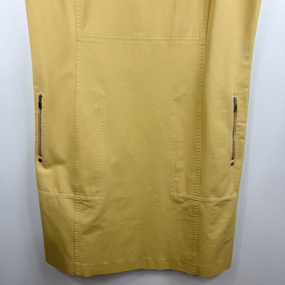 Lafayette 148 NY Yellow Boat Neck Sheath Dress Large Zipper Pockets Stretch - Picture 3 of 12